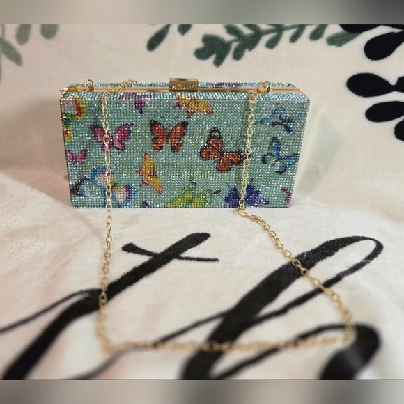 NWOT Butterfly Rhinestone Clutch (Green) - Picture 8 of 10